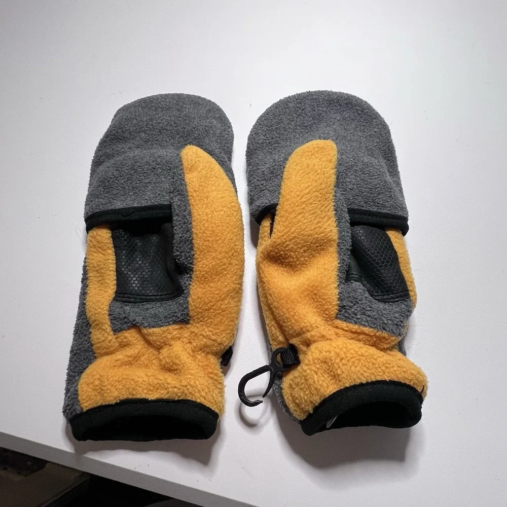 Gap Kids L Yellow Gray Fleece Winter Mittens‎ Fingerless Gloves